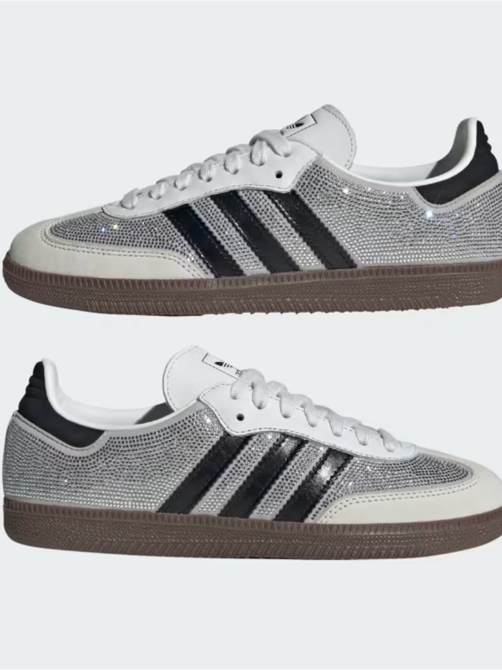 adidas Samba Sneakers with Silver Crystal Upper and Black Stripes